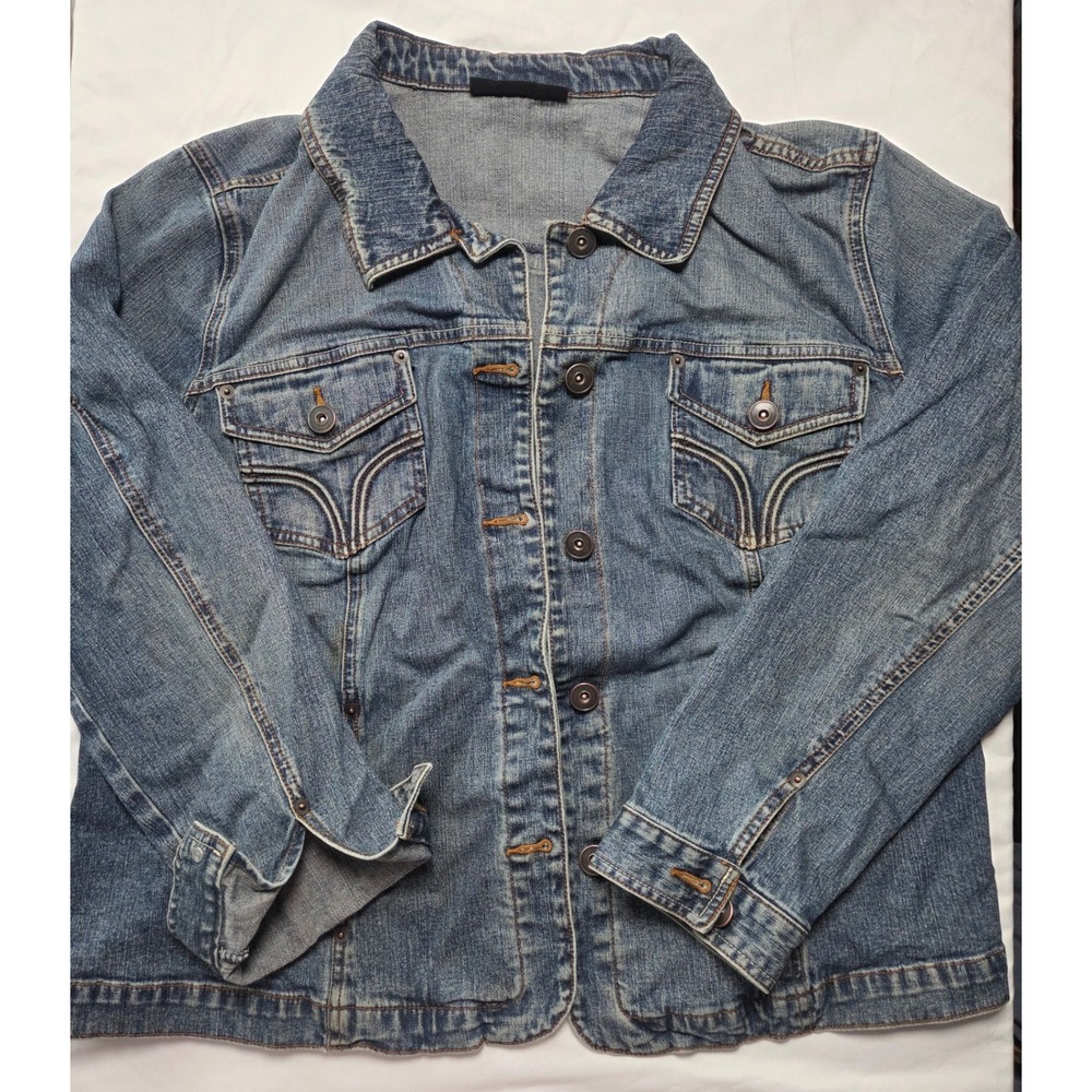Style & Co Woman Denim Jacket Medium Wash Blue Button Front Size XL